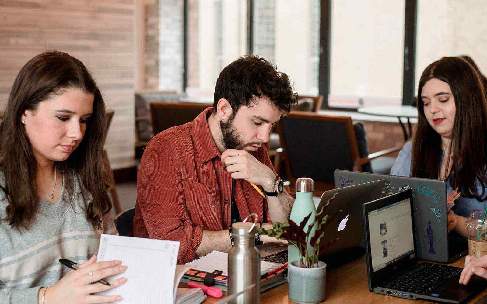 students working in the SU with laptops and notebooks