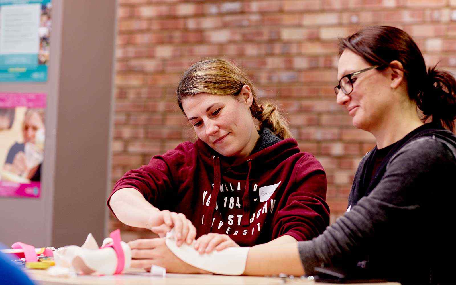 Student working on a splint.