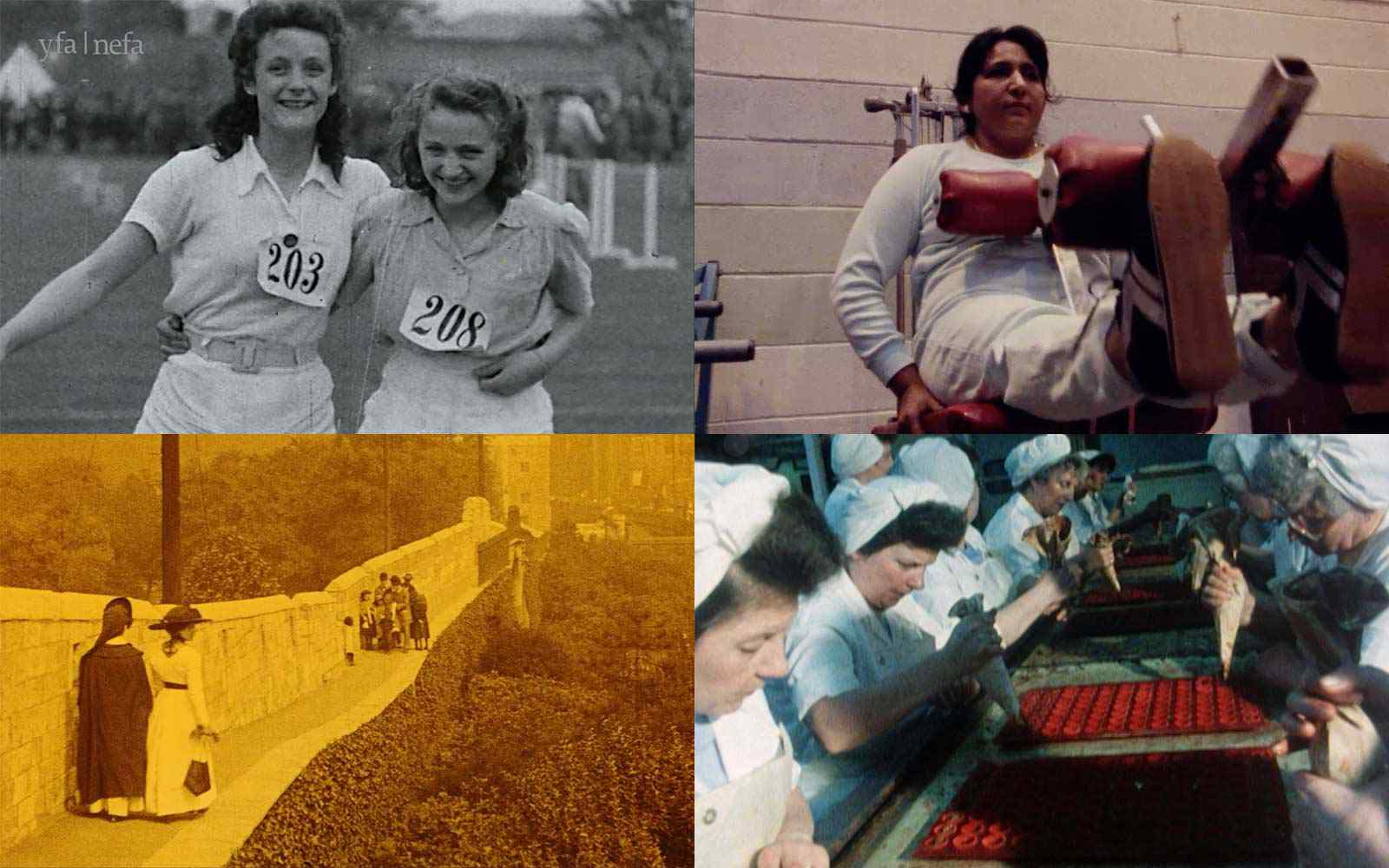 Four historic images of women in the city of York, from Yorkshire Film Archive's Women in York short film.