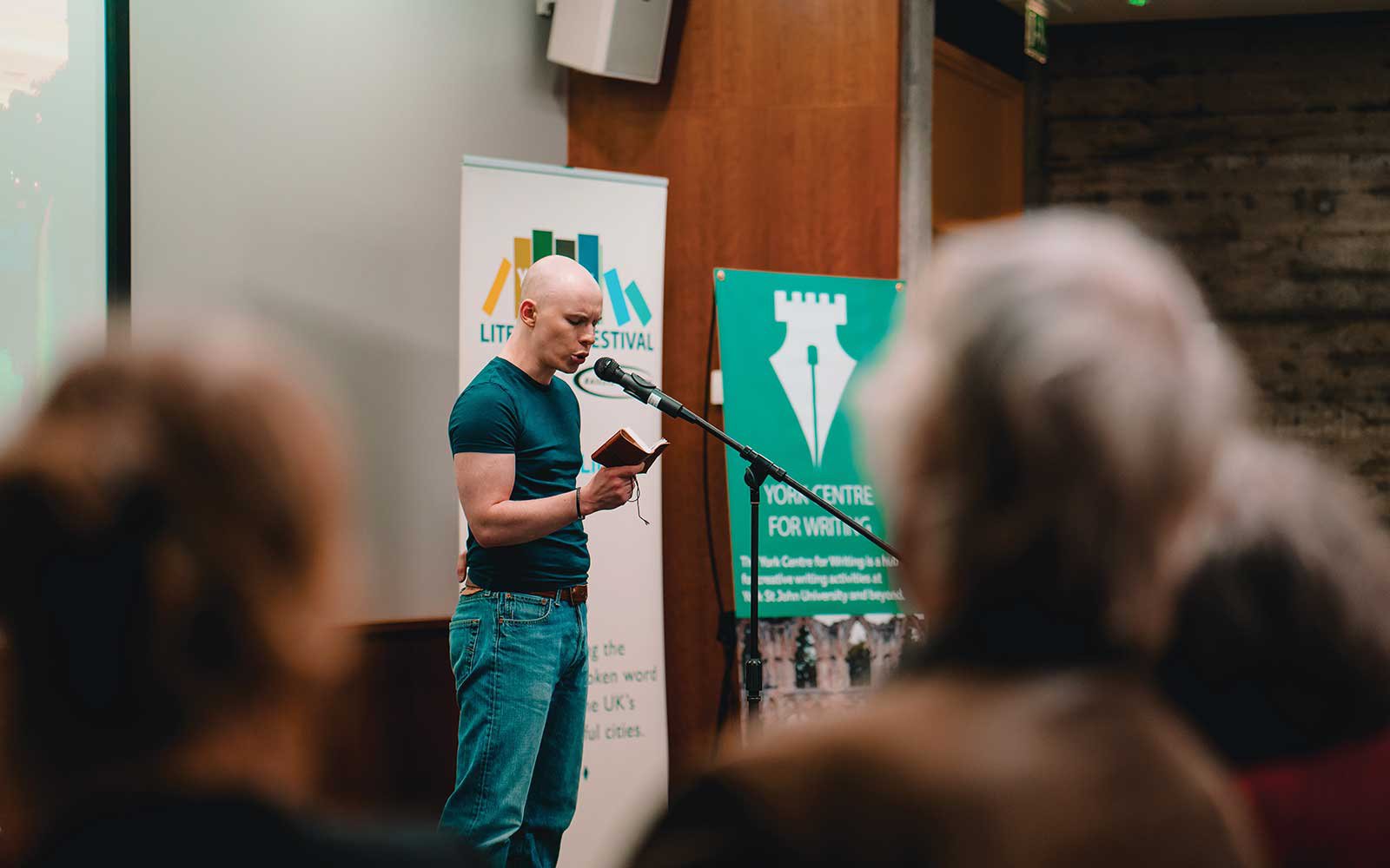 Student talking at York Literature Festival
