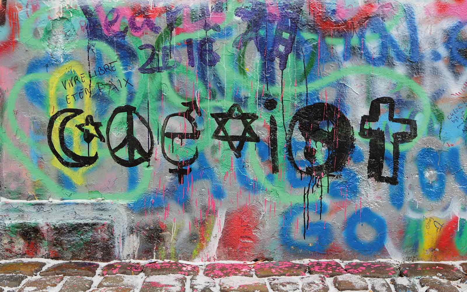 Religious symbols on a graffiti background