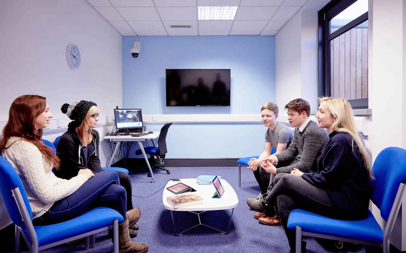 Students talking in room