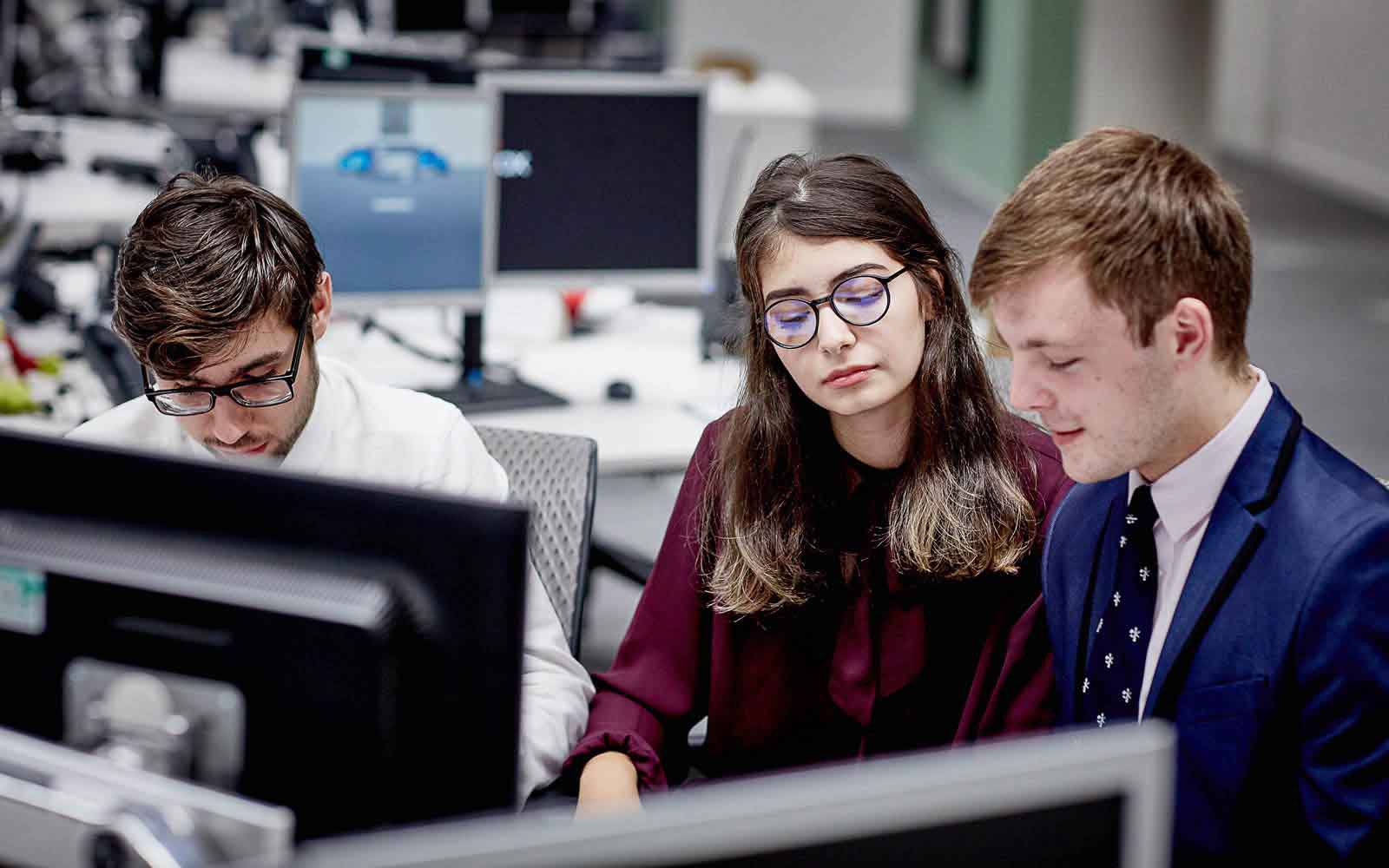 Students working in group in computer room