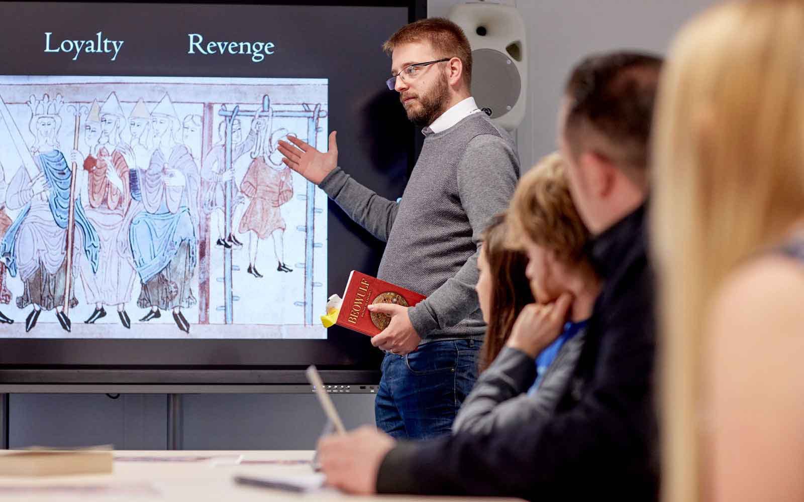 Student giving presentation in history seminar