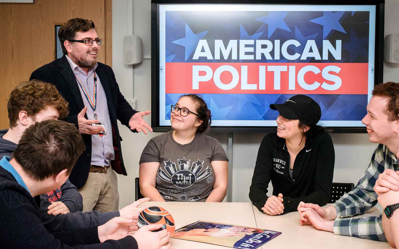 Students discussing american politics in seminar