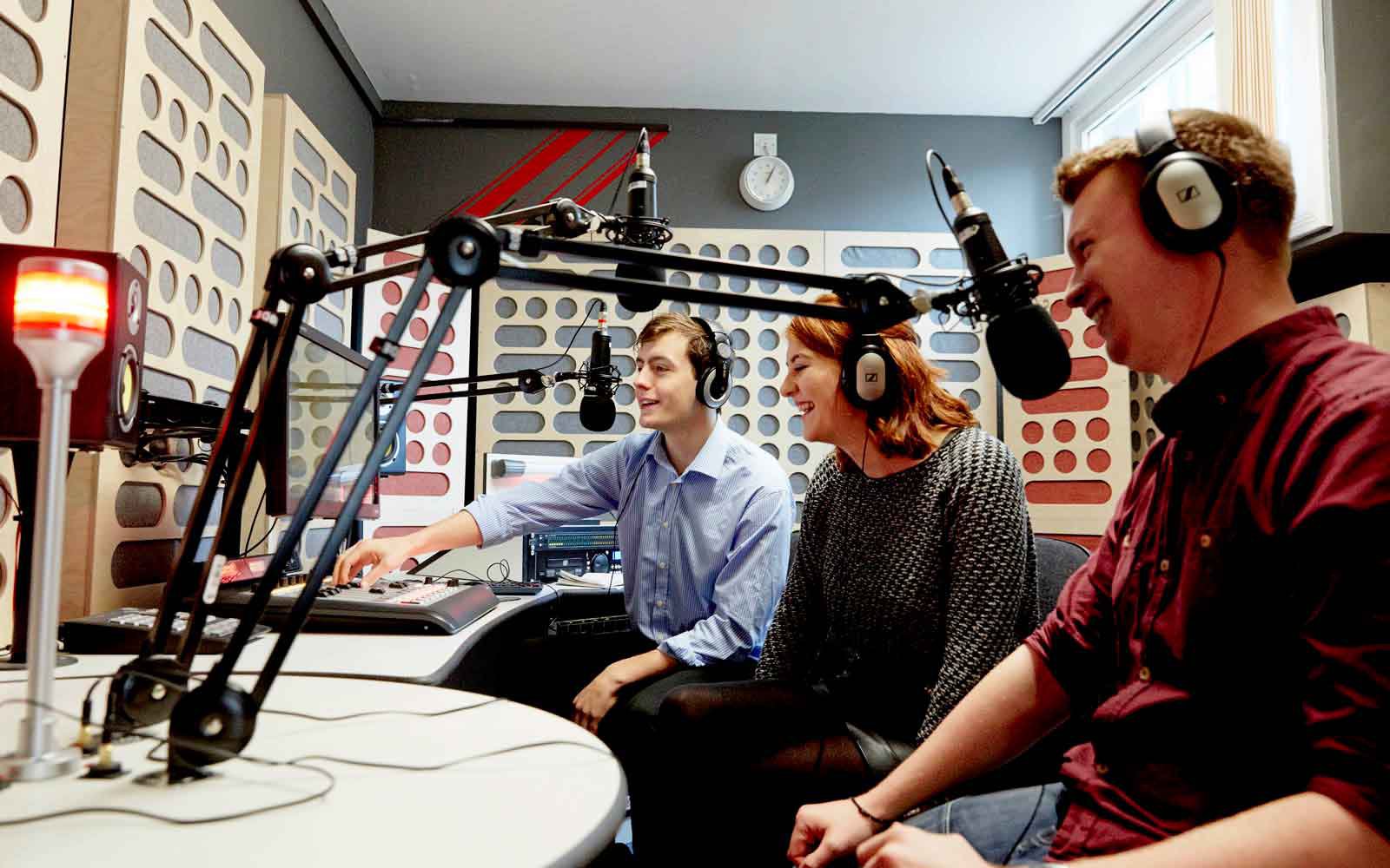 Students using radio recording equipment