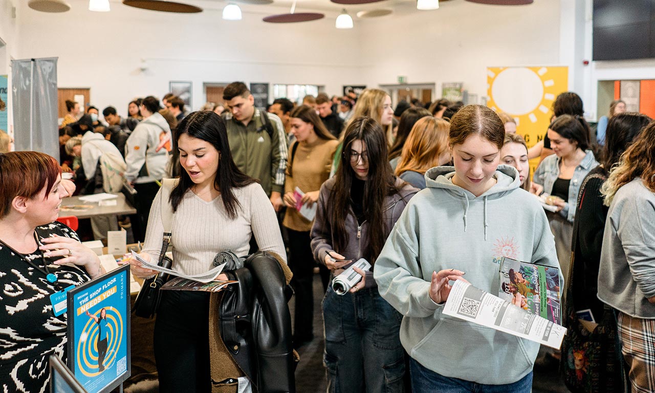 Students visiting stands at the Jobs Fair 