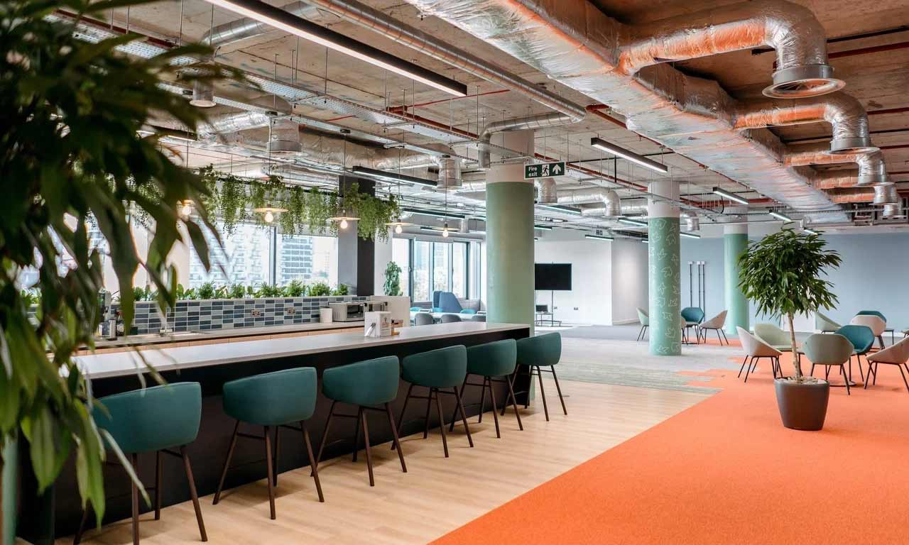 Interior of YSJ London Campus with seating areas. 