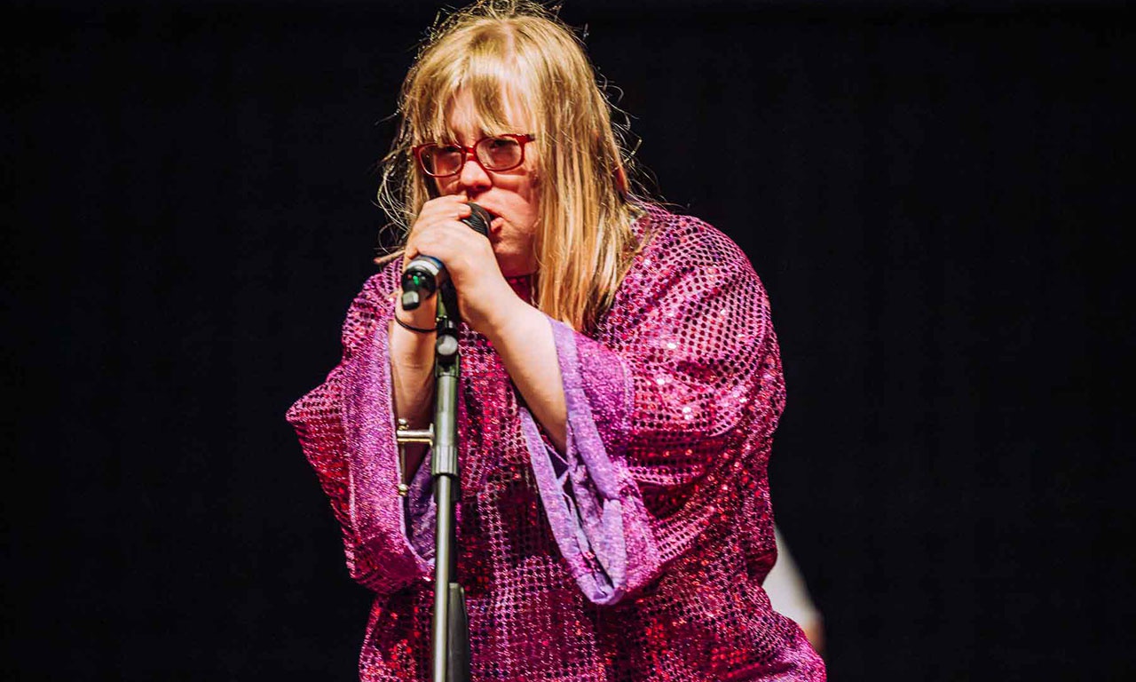 Singer holding microphone 