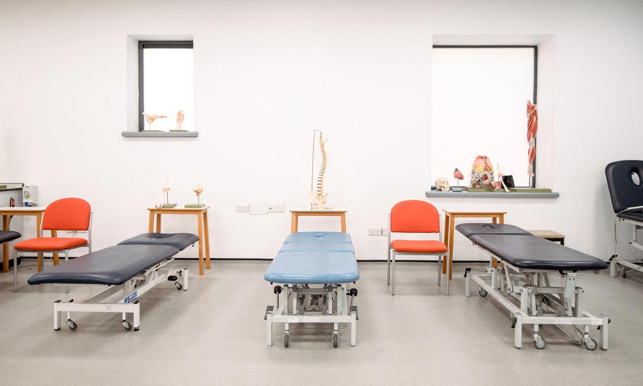 Physiotherapy teaching lab with treatment beds 