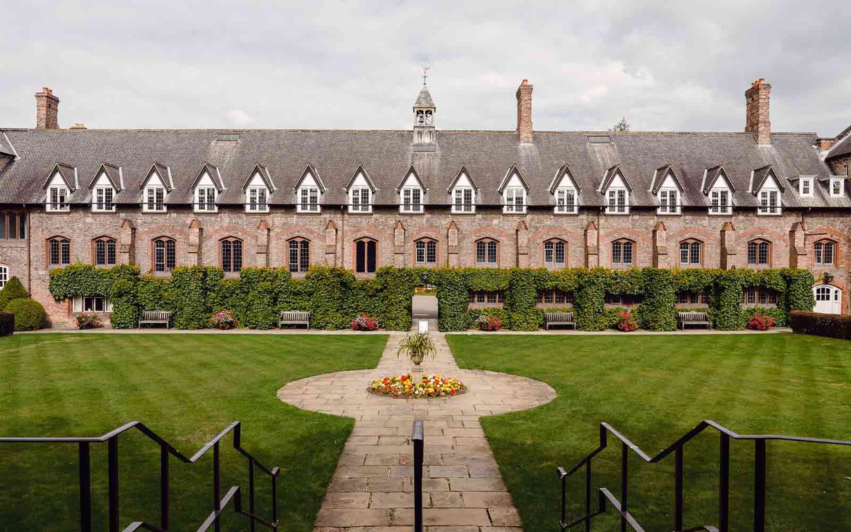 The quad building and courtyard at York St John University campus. 