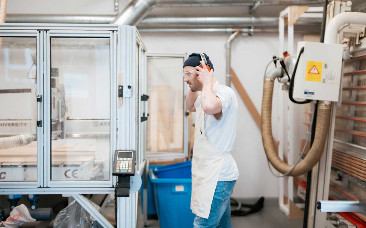 A student using machinery in the Design Centre. 