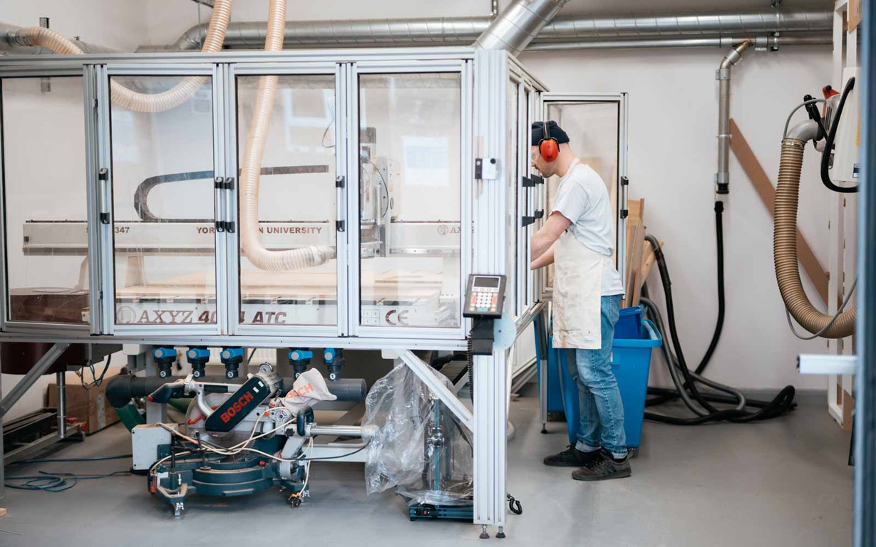 A student using machinery in the Design Centre. 