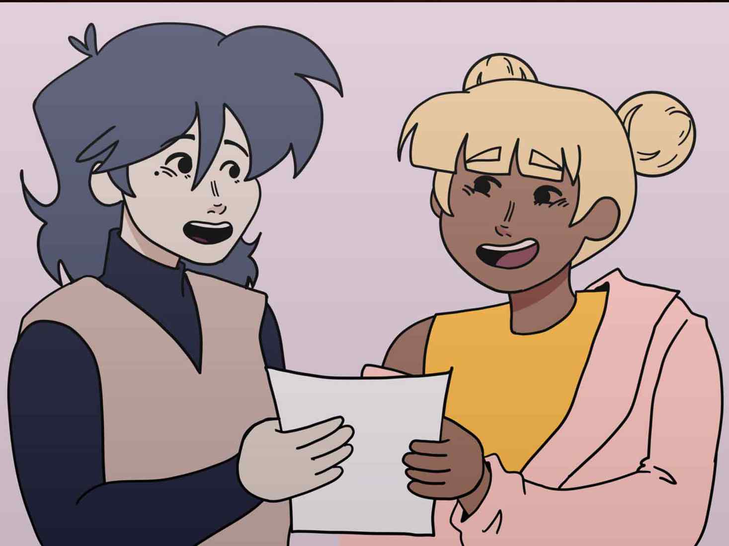 A cartoon of two people speaking 