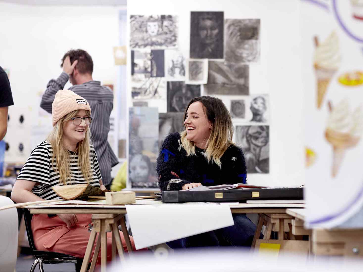 Art students working in studio 