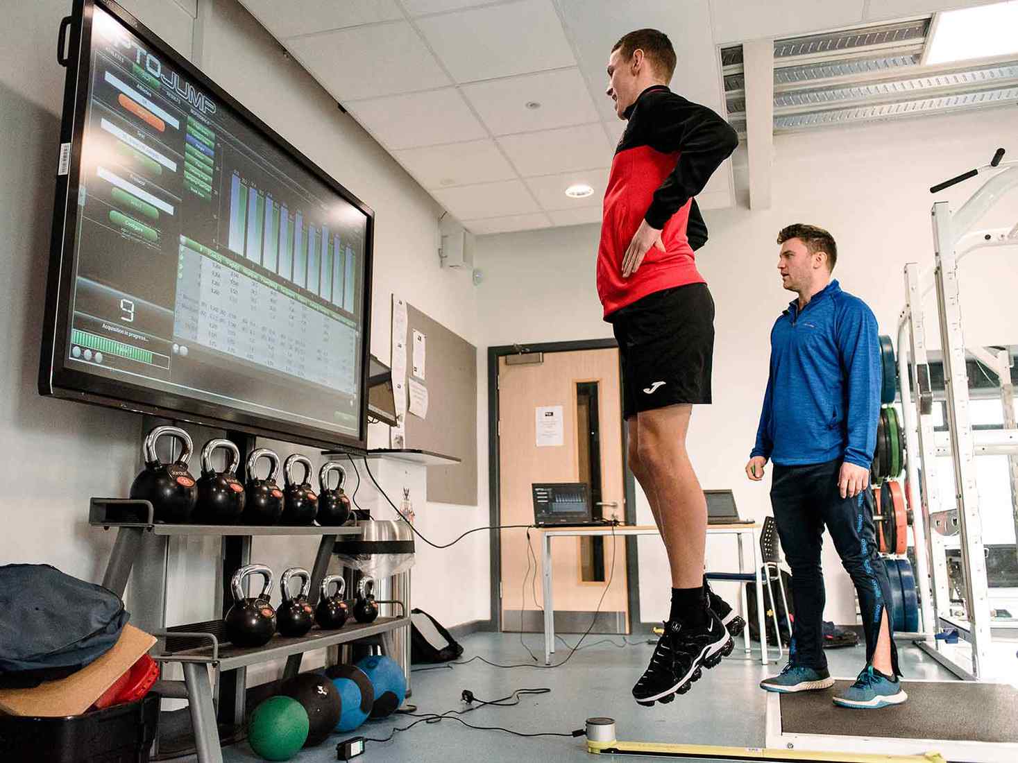 Student using the sports equipment 