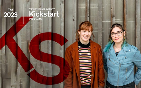Students smiling with Kickstart Programme logo and branding 