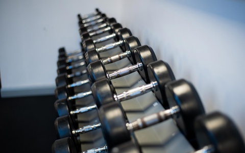 A row of free weights 