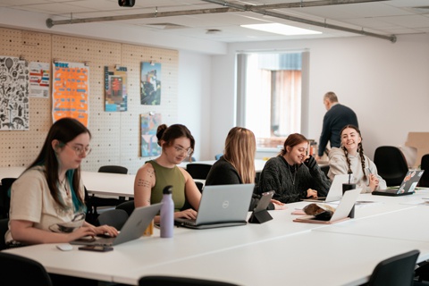 Students in a teaching space in the Design Centre. 