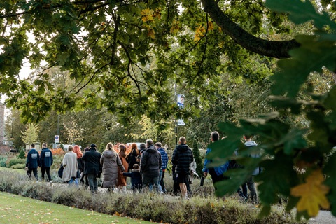 Prospective students and their parents and carers on a campus tour. 