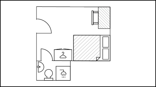 Floor plan for a large ensuite in Grange House 