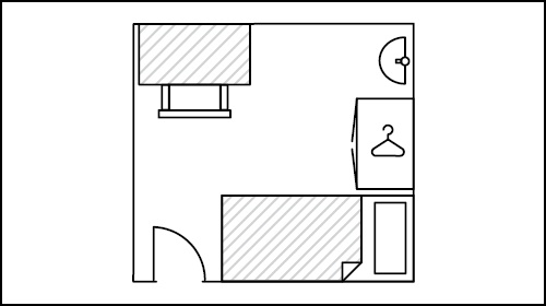 Floor plan for a standard room in Grange House 