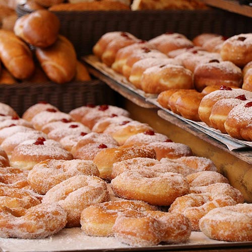 Trays of doughnuts for Hanukkah 