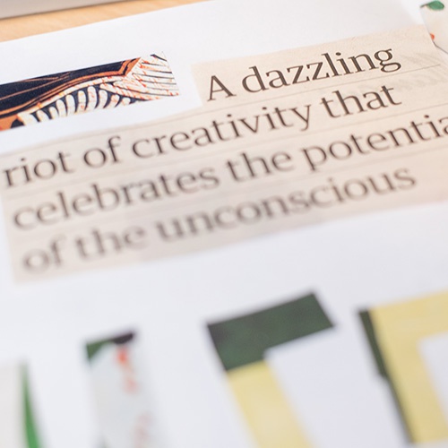 Quote saying a dazzling riot of creativity that celebrates the potential of the unconscious 
